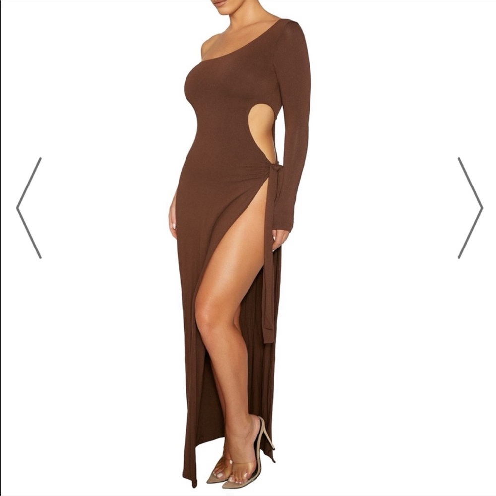 Naked Wardrobe One Shoulder Brown Dress